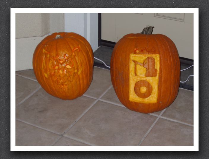 Pumpkins on Stoop (lights on)