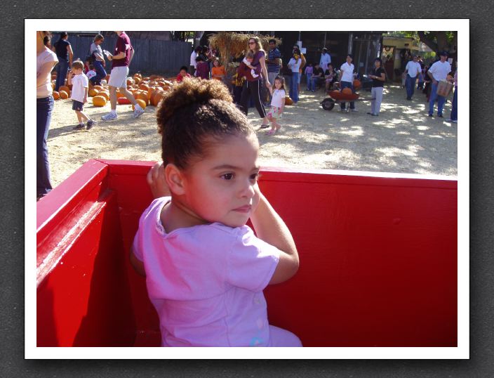 Tired girl on the pumpkin train